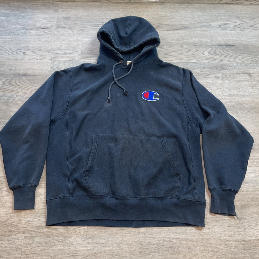 Champion Reverse Weave Black Hoodie Large